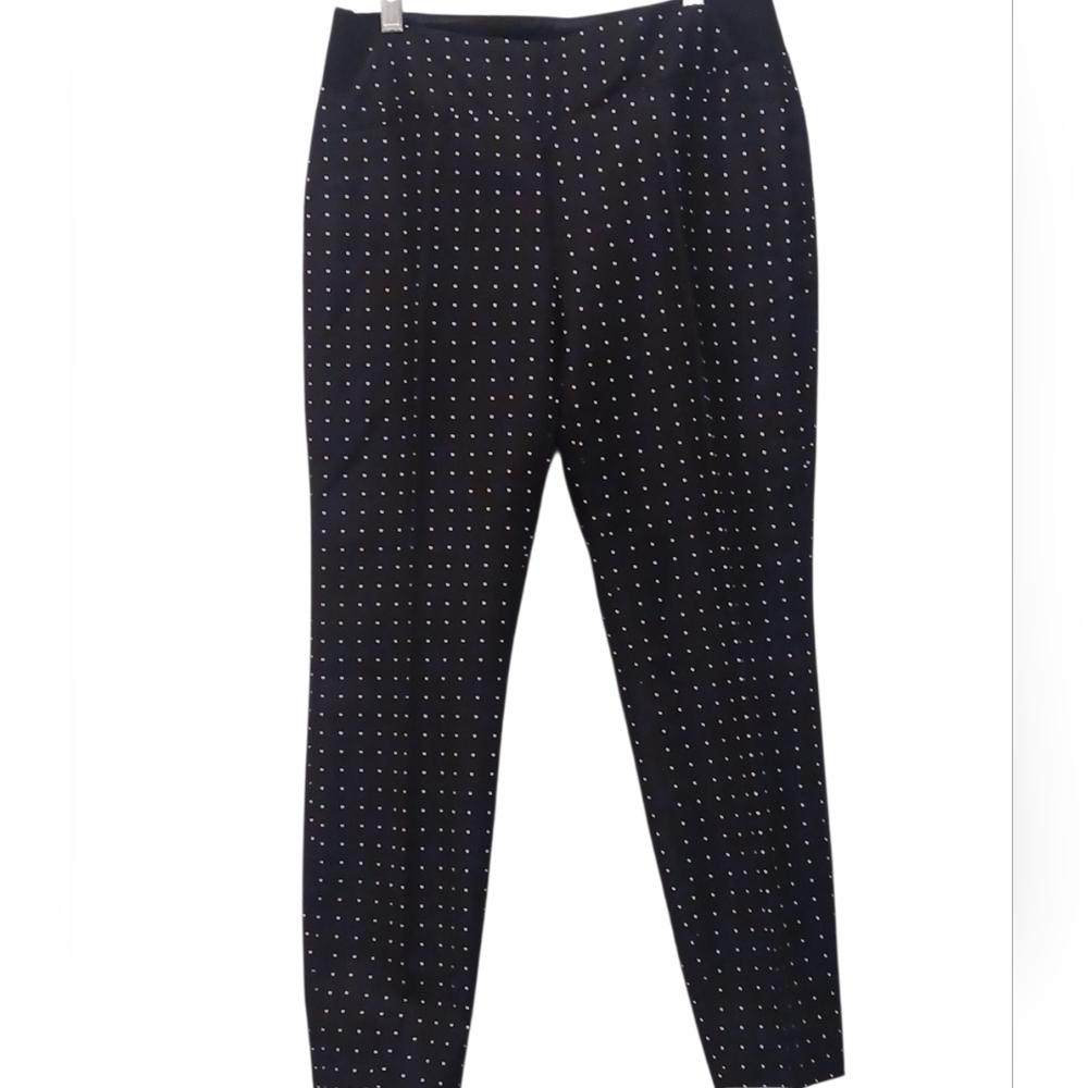 Investments - NWOT Black Ankle Pants W/ Ivory Diamonds, Side Elastic Waist, 4P, - Picture 3 of 10